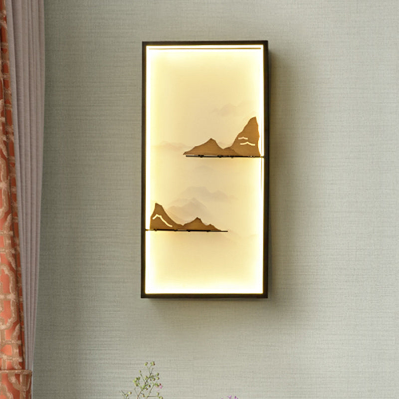 Black Rectangle Mountain Wall Lighting Oriental Style LED Metallic Wall Mural Lamp Clearhalo 'Wall Lamps & Sconces' 'Wall Lights' Lighting' 1197838