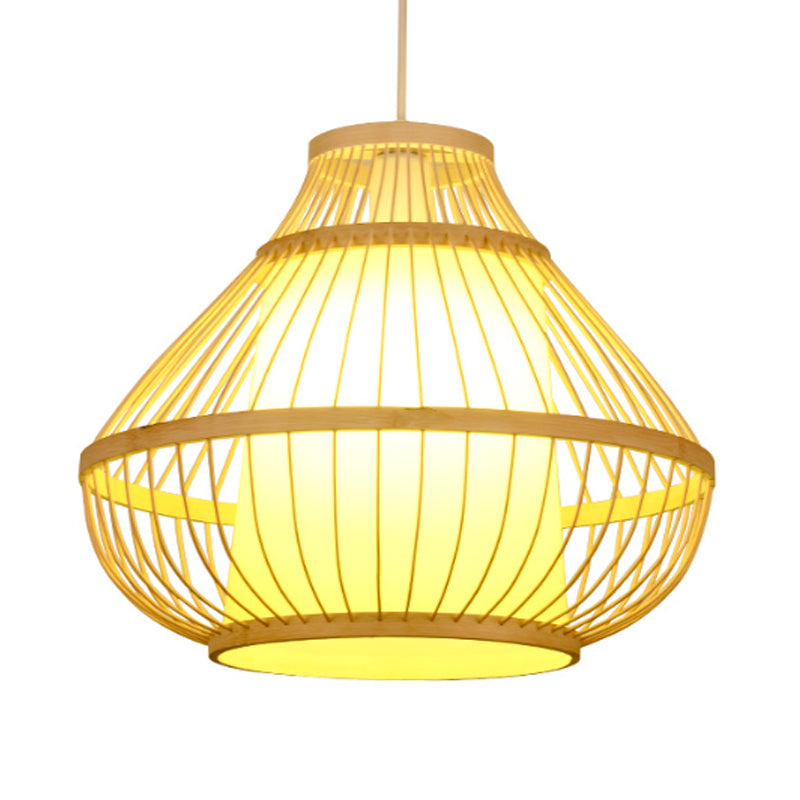 Bamboo Lantern Hanging Pendant Light Asian Single Bulb Pendant Light for Restaurant, 16"/18" Diameter Clearhalo 'Ceiling Lights' 'Pendant Lights' 'Pendants' Lighting' 119784