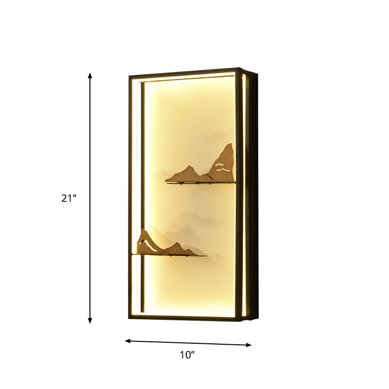 Black Rectangle Mountain Wall Lighting Oriental Style LED Metallic Wall Mural Lamp Clearhalo 'Wall Lamps & Sconces' 'Wall Lights' Lighting' 1197840