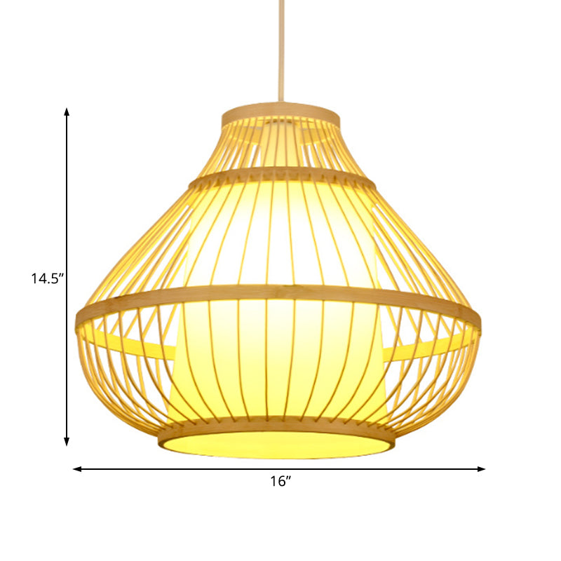 Bamboo Lantern Hanging Pendant Light Asian Single Bulb Pendant Light for Restaurant, 16"/18" Diameter Clearhalo 'Ceiling Lights' 'Pendant Lights' 'Pendants' Lighting' 119785