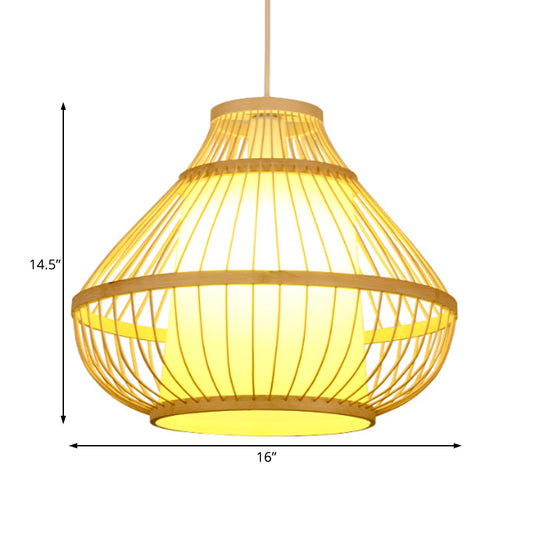 Bamboo Lantern Hanging Pendant Light Asian Single Bulb Pendant Light for Restaurant, 16"/18" Diameter Clearhalo 'Ceiling Lights' 'Pendant Lights' 'Pendants' Lighting' 119785