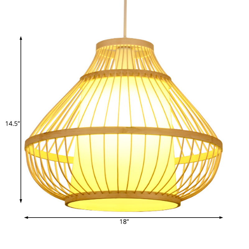 Bamboo Lantern Hanging Pendant Light Asian Single Bulb Pendant Light for Restaurant, 16"/18" Diameter Clearhalo 'Ceiling Lights' 'Pendant Lights' 'Pendants' Lighting' 119786