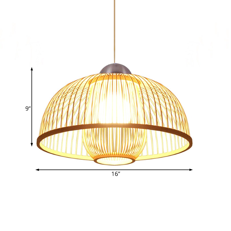 Single Head Dome Shade Hanging Lamp Asian Bamboo Ceiling Drop Light over Dining Table Clearhalo 'Ceiling Lights' 'Pendant Lights' 'Pendants' Lighting' 119792