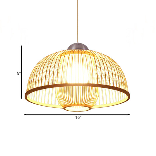 Single Head Dome Shade Hanging Lamp Asian Bamboo Ceiling Drop Light over Dining Table Clearhalo 'Ceiling Lights' 'Pendant Lights' 'Pendants' Lighting' 119792