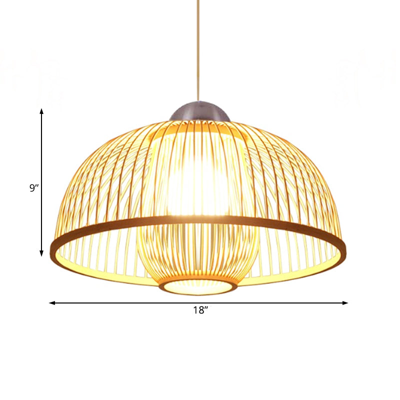 Single Head Dome Shade Hanging Lamp Asian Bamboo Ceiling Drop Light over Dining Table Clearhalo 'Ceiling Lights' 'Pendant Lights' 'Pendants' Lighting' 119793