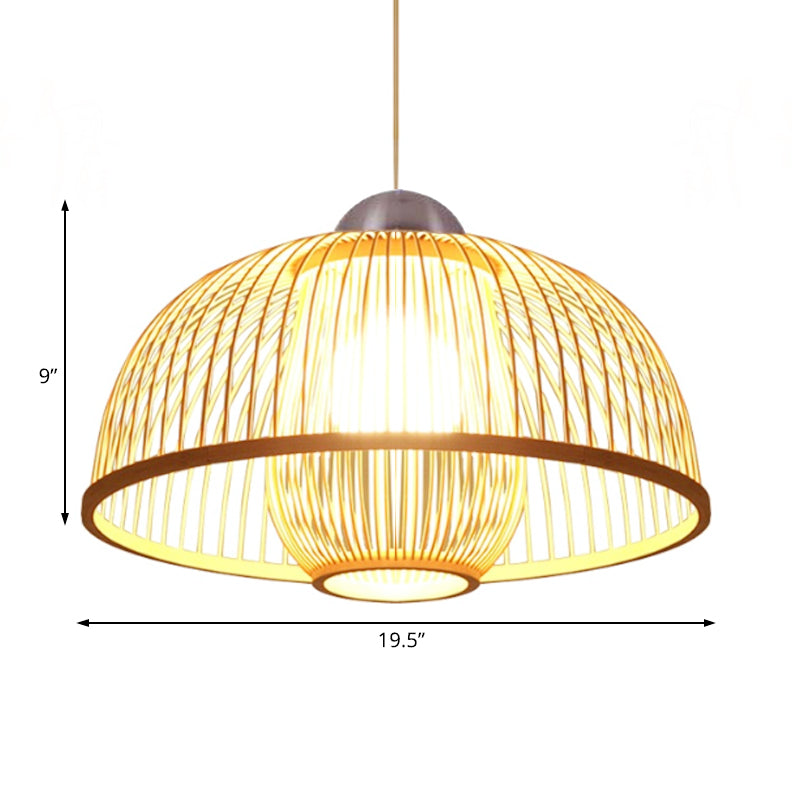 Single Head Dome Shade Hanging Lamp Asian Bamboo Ceiling Drop Light over Dining Table Clearhalo 'Ceiling Lights' 'Pendant Lights' 'Pendants' Lighting' 119794