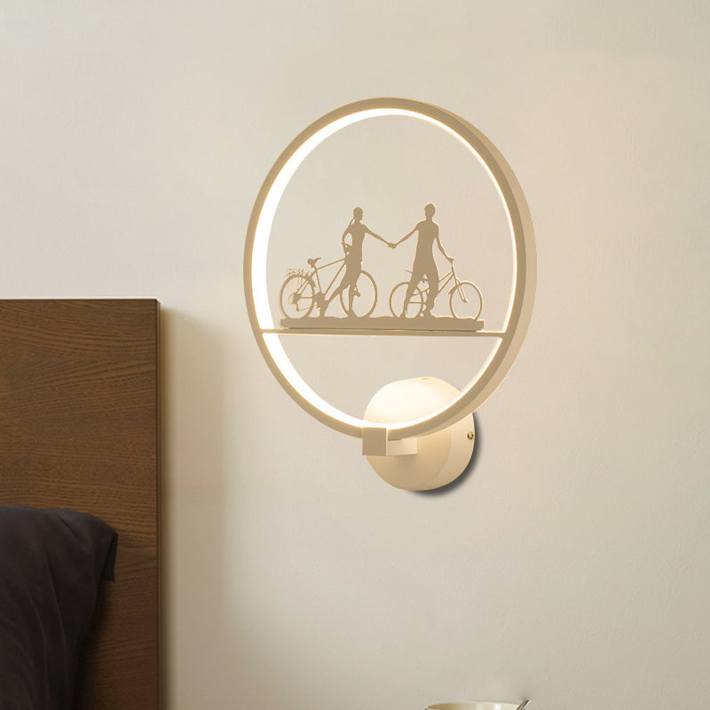 White/Black Round Wall Mural Lamp Nordic LED Metal Wall Mounted Light Fixture with Eiffel Tower/Couple Pattern White Couple Clearhalo 'Wall Lamps & Sconces' 'Wall Lights' Lighting' 1197972