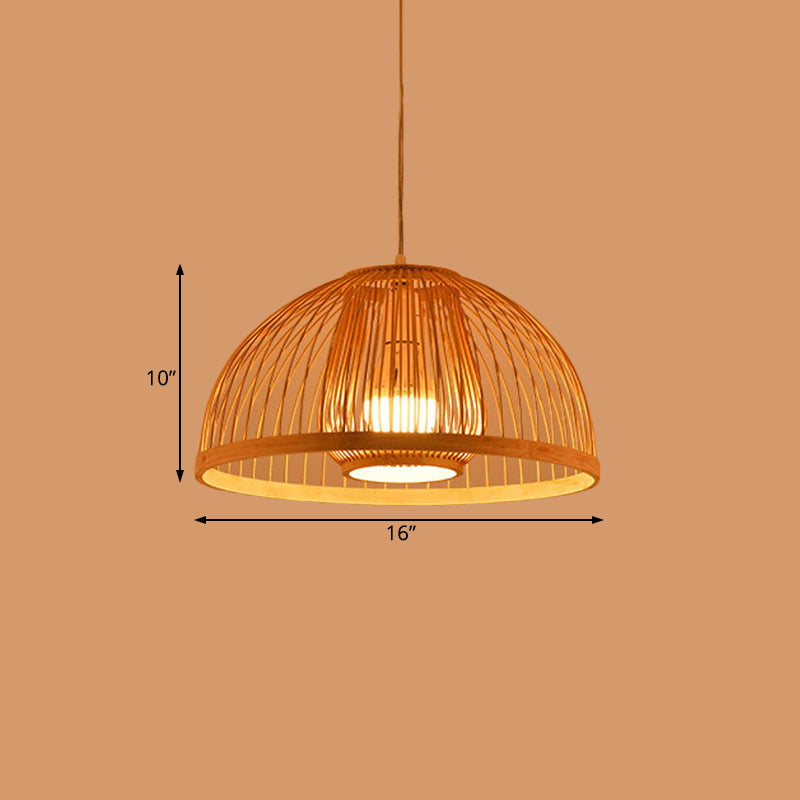 Asian Style Domed Hanging Light Bamboo Single Bulb Pendant Lamp over Dining Table, 16"/18" Diameter Clearhalo 'Ceiling Lights' 'Pendant Lights' 'Pendants' Lighting' 119799