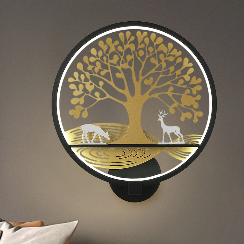Black/White Rounded Tree Wall Mounted Lamp Postmodern LED Metal Mural Light for Bedside, Warm/White Light Clearhalo 'Cast Iron' 'Glass' 'Industrial' 'Modern wall lights' 'Modern' 'Tiffany' 'Traditional wall lights' 'Wall Lamps & Sconces' 'Wall Lights' Lighting' 1197994
