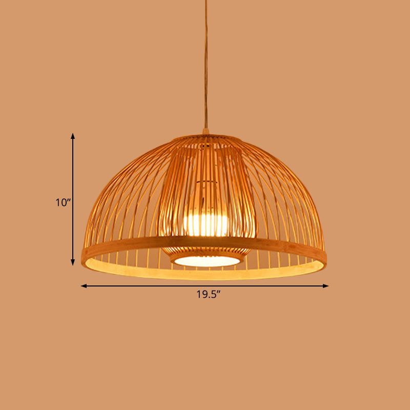 Asian Style Domed Hanging Light Bamboo Single Bulb Pendant Lamp over Dining Table, 16"/18" Diameter Clearhalo 'Ceiling Lights' 'Pendant Lights' 'Pendants' Lighting' 119800