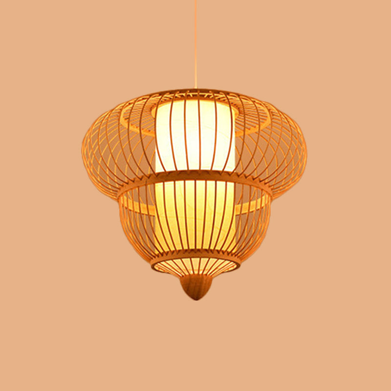 Beige Lantern Hanging Pendant for Restaurant Asian Bamboo Single Head Hanging Light, 16"/19.5" Diameter Clearhalo 'Ceiling Lights' 'Pendant Lights' 'Pendants' Lighting' 119808