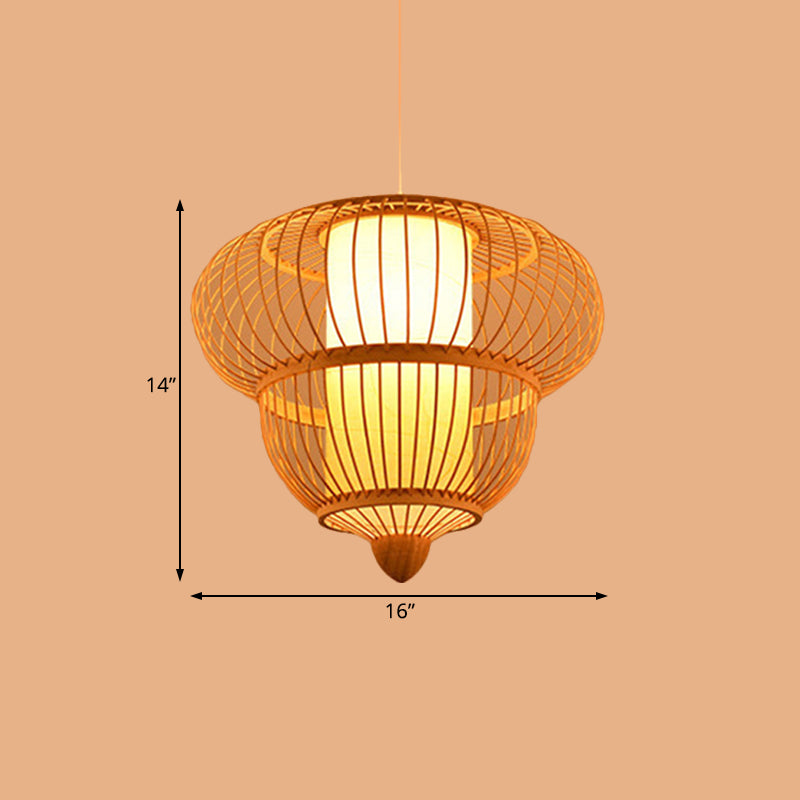 Beige Lantern Hanging Pendant for Restaurant Asian Bamboo Single Head Hanging Light, 16"/19.5" Diameter Clearhalo 'Ceiling Lights' 'Pendant Lights' 'Pendants' Lighting' 119809