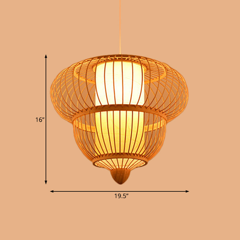 Beige Lantern Hanging Pendant for Restaurant Asian Bamboo Single Head Hanging Light, 16"/19.5" Diameter Clearhalo 'Ceiling Lights' 'Pendant Lights' 'Pendants' Lighting' 119810