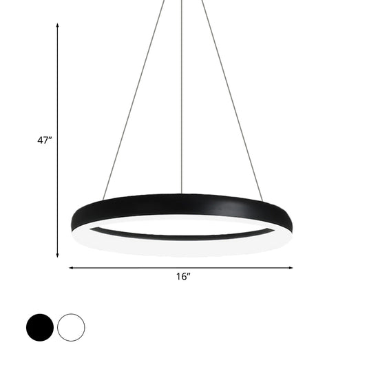 Ring Hanging Chandelier Minimalist Metal White/Black Finish LED Pendulum Light in White/Warm Light, 16"/23.5"/31.5" Dia Clearhalo 'Ceiling Lights' 'Chandeliers' 'Modern Chandeliers' 'Modern' Lighting' 1198107