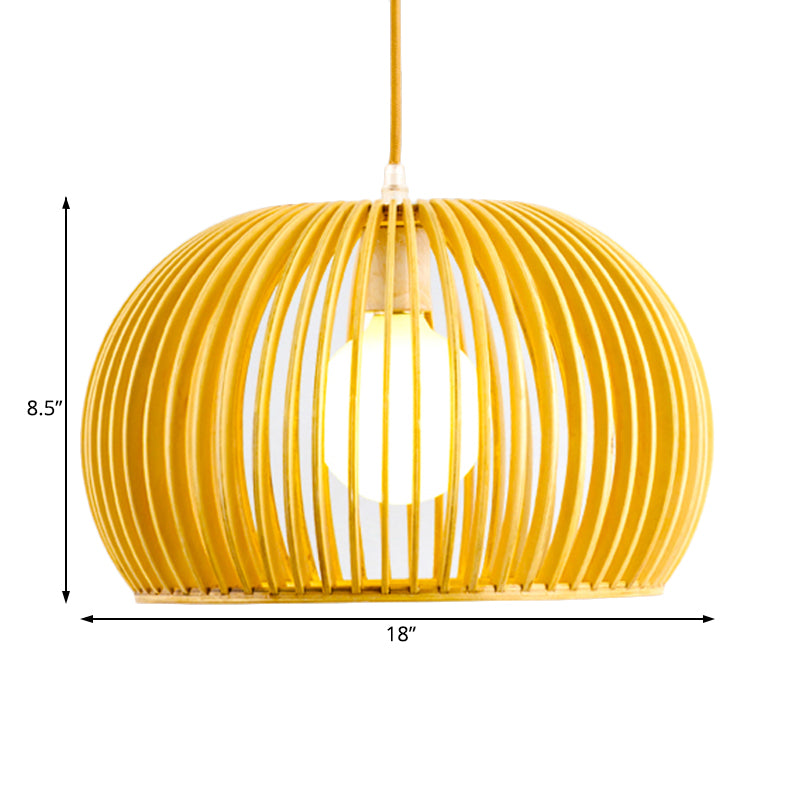 Wooden Dome Shade Suspended Lamp Asian Single Pendant Light for Restaurant Dining Room Clearhalo 'Ceiling Lights' 'Pendant Lights' 'Pendants' Lighting' 119817