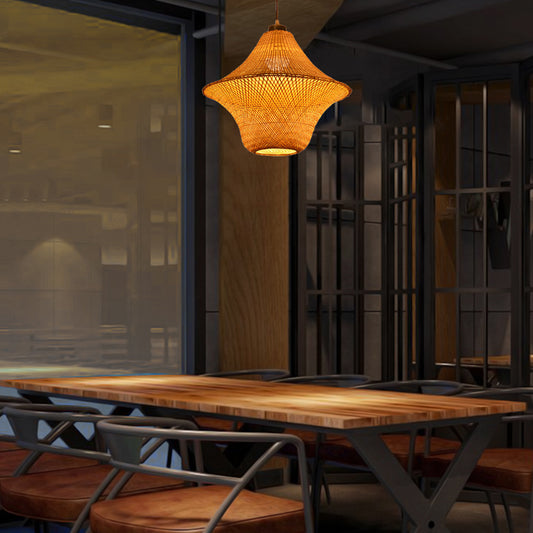 Hand Made Bamboo Lantern Pendant Light Asian Single Bulb Hanging Lamp for Restaurant Clearhalo 'Ceiling Lights' 'Pendant Lights' 'Pendants' Lighting' 119818