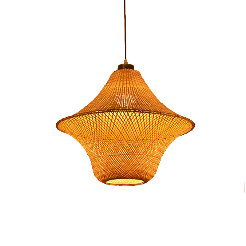 Hand Made Bamboo Lantern Pendant Light Asian Single Bulb Hanging Lamp for Restaurant Clearhalo 'Ceiling Lights' 'Pendant Lights' 'Pendants' Lighting' 119820