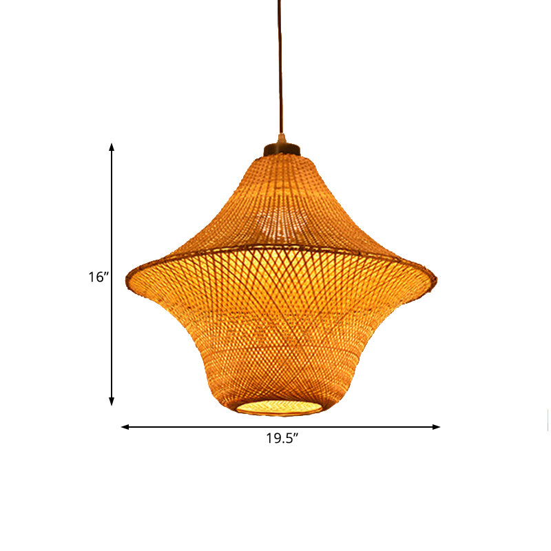 Hand Made Bamboo Lantern Pendant Light Asian Single Bulb Hanging Lamp for Restaurant Clearhalo 'Ceiling Lights' 'Pendant Lights' 'Pendants' Lighting' 119821