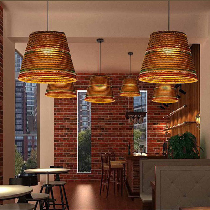 Paper Dome Shade Hanging Lamp Asian Style 1 Bulb Ceiling Drop Light in Brown for Restaurant, 10"/14"/16"/22"in Diameter Brown 12" C Clearhalo 'Ceiling Lights' 'Modern Pendants' 'Modern' 'Pendant Lights' 'Pendants' Lighting' 119840