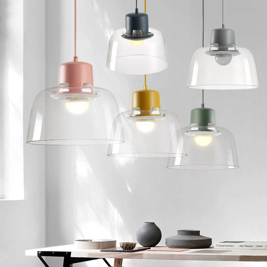 Grey/Blue/Green Bowl Pendant Light Post Modern 1 Light Clear Glass Ceiling Pendant Lamp Fixture Clearhalo 'Ceiling Lights' 'Glass shade' 'Glass' 'Modern Pendants' 'Modern' 'Pendant Lights' 'Pendants' Lighting' 119892