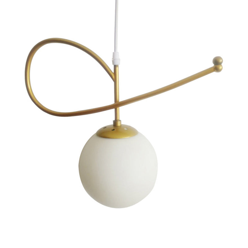 Contemporary Globe Shade Hanging Lighting White Glass 1 Head Bedroom Pendant Light in Gold Finish Clearhalo 'Ceiling Lights' 'Modern Pendants' 'Modern' 'Pendant Lights' 'Pendants' Lighting' 119928