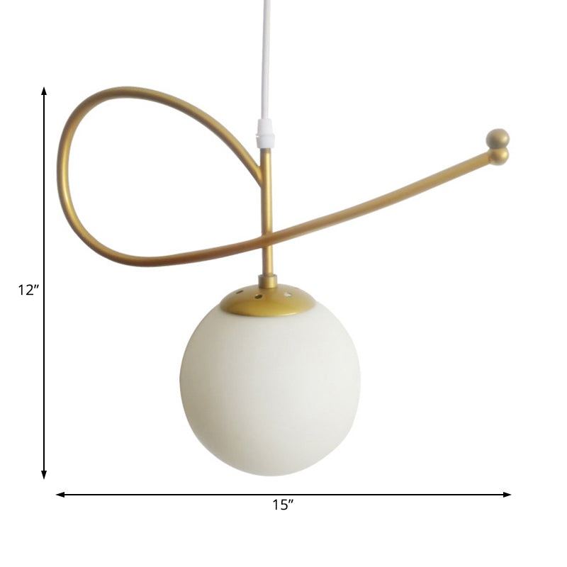 Contemporary Globe Shade Hanging Lighting White Glass 1 Head Bedroom Pendant Light in Gold Finish Clearhalo 'Ceiling Lights' 'Modern Pendants' 'Modern' 'Pendant Lights' 'Pendants' Lighting' 119929