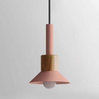 Barrel/Dome/Cone Metal Suspension Pendant Modernism 1 Light White/Yellow/Green Hanging Ceiling Light Pink Cone Clearhalo 'Ceiling Lights' 'Modern Pendants' 'Modern' 'Pendant Lights' 'Pendants' Lighting' 119948