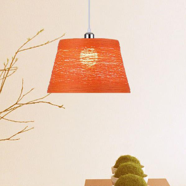 Rattan Trapezoid Hanging Pendant Lamp Rustic One Head Suspension Lighting in Red/Orange/White/Brown/Begie Clearhalo 'Ceiling Lights' 'Pendant Lights' 'Pendants' Lighting' 120057