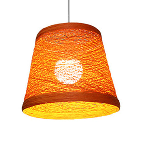 Rattan Trapezoid Hanging Pendant Lamp Rustic One Head Suspension Lighting in Red/Orange/White/Brown/Begie Clearhalo 'Ceiling Lights' 'Pendant Lights' 'Pendants' Lighting' 120058