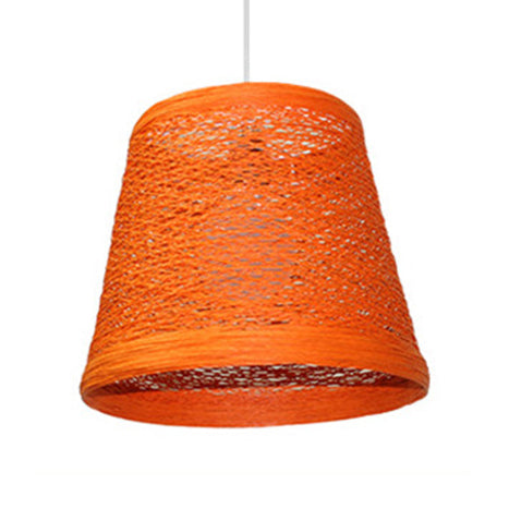 Rattan Trapezoid Hanging Pendant Lamp Rustic One Head Suspension Lighting in Red/Orange/White/Brown/Begie Clearhalo 'Ceiling Lights' 'Pendant Lights' 'Pendants' Lighting' 120059