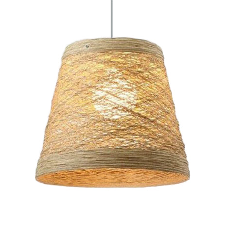 Rattan Trapezoid Hanging Pendant Lamp Rustic One Head Suspension Lighting in Red/Orange/White/Brown/Begie Clearhalo 'Ceiling Lights' 'Pendant Lights' 'Pendants' Lighting' 120060