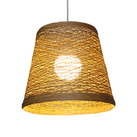 Rattan Trapezoid Hanging Pendant Lamp Rustic One Head Suspension Lighting in Red/Orange/White/Brown/Begie Clearhalo 'Ceiling Lights' 'Pendant Lights' 'Pendants' Lighting' 120061