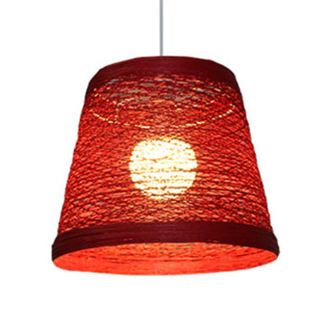 Rattan Trapezoid Hanging Pendant Lamp Rustic One Head Suspension Lighting in Red/Orange/White/Brown/Begie Clearhalo 'Ceiling Lights' 'Pendant Lights' 'Pendants' Lighting' 120063