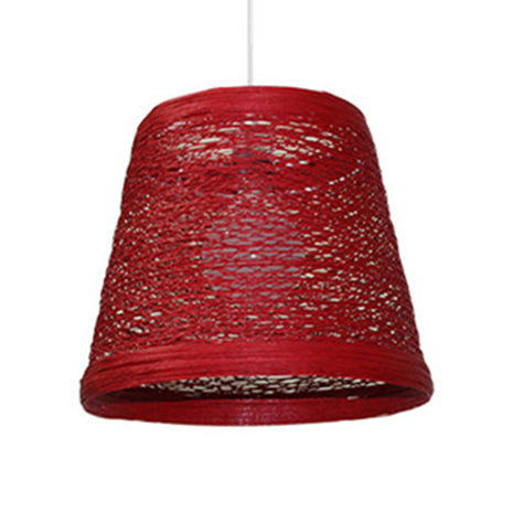 Rattan Trapezoid Hanging Pendant Lamp Rustic One Head Suspension Lighting in Red/Orange/White/Brown/Begie Clearhalo 'Ceiling Lights' 'Pendant Lights' 'Pendants' Lighting' 120064