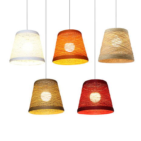 Rattan Trapezoid Hanging Pendant Lamp Rustic One Head Suspension Lighting in Red/Orange/White/Brown/Begie Clearhalo 'Ceiling Lights' 'Pendant Lights' 'Pendants' Lighting' 120067