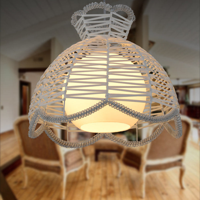 Rattan Scalloped Shade Pendant Lamp Modern Simple 1 Light Hanging Lighting in White White Clearhalo 'Ceiling Lights' 'Modern Pendants' 'Modern' 'Pendant Lights' 'Pendants' Lighting' 120068