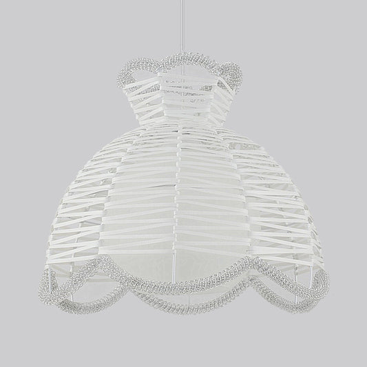 Rattan Scalloped Shade Pendant Lamp Modern Simple 1 Light Hanging Lighting in White Clearhalo 'Ceiling Lights' 'Modern Pendants' 'Modern' 'Pendant Lights' 'Pendants' Lighting' 120070