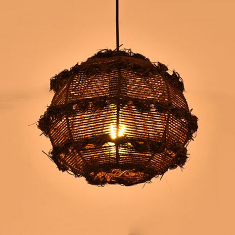 Rattan Globe Hanging Light over Table Rustic 1-Head Pendant Luminaire in Beige/Black Clearhalo 'Ceiling Lights' 'Pendant Lights' 'Pendants' Lighting' 120083