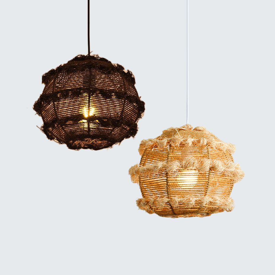 Rattan Globe Hanging Light over Table Rustic 1-Head Pendant Luminaire in Beige/Black Clearhalo 'Ceiling Lights' 'Pendant Lights' 'Pendants' Lighting' 120085