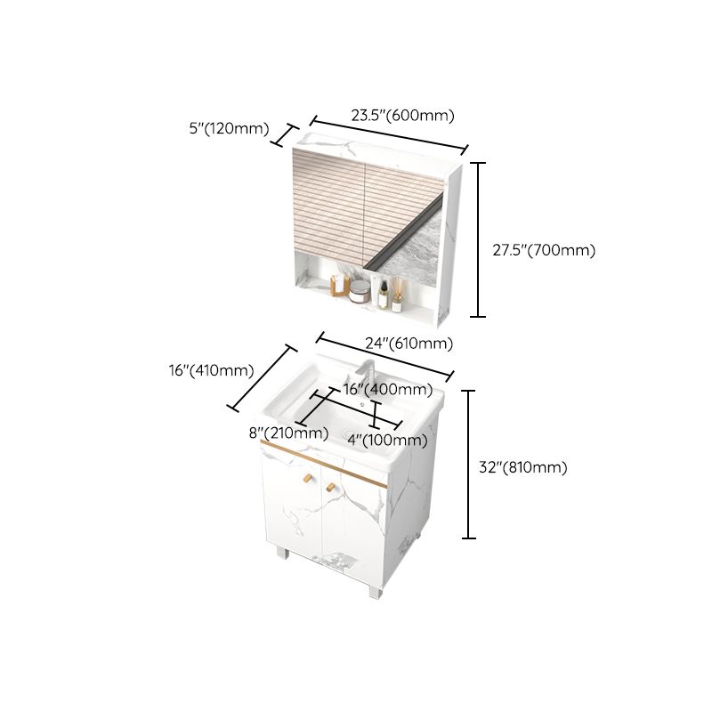 Rectangle Vanity Set White Single Sink Mirror Freestanding Bathroom Vanity with Door Clearhalo 'Bathroom Remodel & Bathroom Fixtures' 'Bathroom Vanities' 'bathroom_vanities' 'Home Improvement' 'home_improvement' 'home_improvement_bathroom_vanities' 1200x1200_006f9e56-3753-47b1-ad55-40e5400789e7