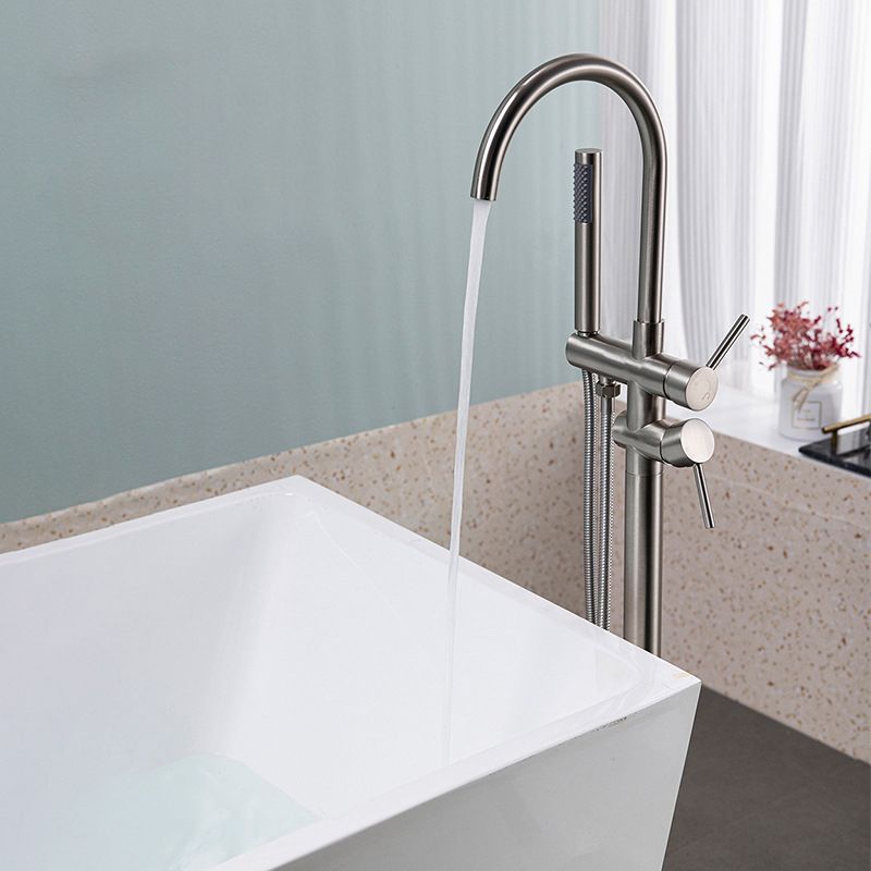 Modern Floor Mounted Metal Freestanding Tub Filler Freestanding High Arc Tub Filler Trim Clearhalo 'Bathroom Remodel & Bathroom Fixtures' 'Bathtub Faucets' 'bathtub_faucets' 'Home Improvement' 'home_improvement' 'home_improvement_bathtub_faucets' 1200x1200_008ee15b-fb30-4932-95d6-35c4cdb19fb2