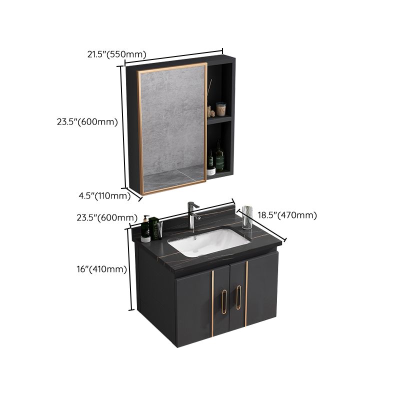 Single Glam Bathroom Vanity Dark Gray Rectangular Wall Mount Vanity Set Clearhalo 'Bathroom Remodel & Bathroom Fixtures' 'Bathroom Vanities' 'bathroom_vanities' 'Home Improvement' 'home_improvement' 'home_improvement_bathroom_vanities' 1200x1200_00a3faf9-a942-47a1-979a-ee7dd1d8b9f0