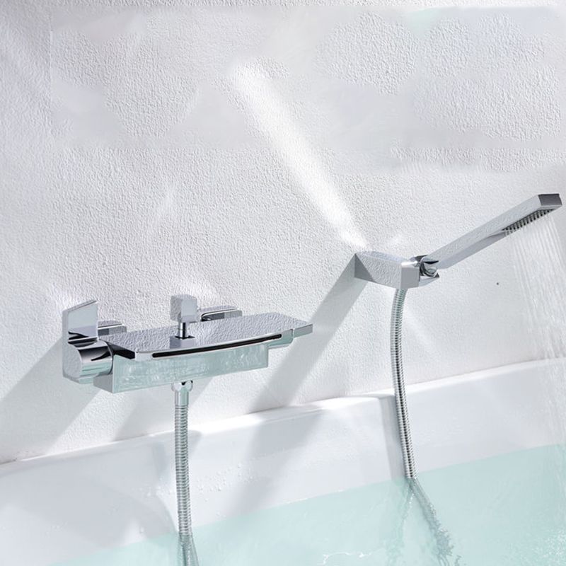 Bathtub Faucet Waterfall Rod Handle Wall Mounted Bathroom Faucet Clearhalo 'Bathroom Remodel & Bathroom Fixtures' 'Bathtub Faucets' 'bathtub_faucets' 'Home Improvement' 'home_improvement' 'home_improvement_bathtub_faucets' 1200x1200_00f216f0-3a80-480b-a038-7a2242da5b92