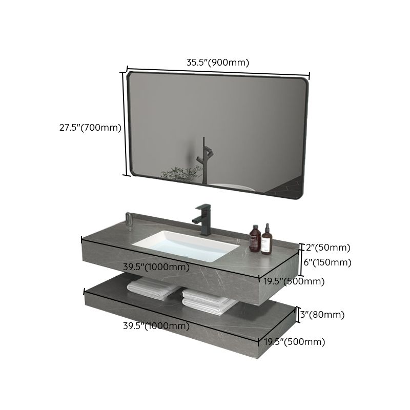 Grey Bath Vanity Rectangle Single Sink Mirror Shelving Included Stone Bathroom Vanity Clearhalo 'Bathroom Remodel & Bathroom Fixtures' 'Bathroom Vanities' 'bathroom_vanities' 'Home Improvement' 'home_improvement' 'home_improvement_bathroom_vanities' 1200x1200_01163e6d-6a11-47eb-97c8-0267102ed506