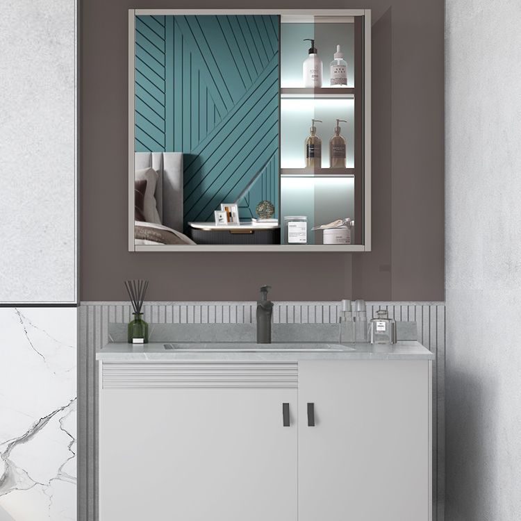 Metal Base Sink Vanity Modern Wall Mount Gray Single-Sink Rectangular Vanity Set Clearhalo 'Bathroom Remodel & Bathroom Fixtures' 'Bathroom Vanities' 'bathroom_vanities' 'Home Improvement' 'home_improvement' 'home_improvement_bathroom_vanities' 1200x1200_01219e2c-e718-469b-b726-4ddba7b79d78