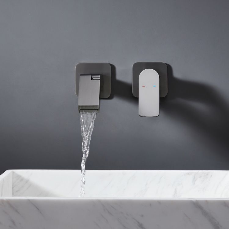 Modern Widespread Bathroom Faucet Metal Wall Mounted Bathroom Faucet Clearhalo 'Bathroom Remodel & Bathroom Fixtures' 'Bathroom Sink Faucets' 'Bathroom Sinks & Faucet Components' 'bathroom_sink_faucets' 'Home Improvement' 'home_improvement' 'home_improvement_bathroom_sink_faucets' 1200x1200_01476e9b-c7d1-4557-98c2-9f02e9cd7363