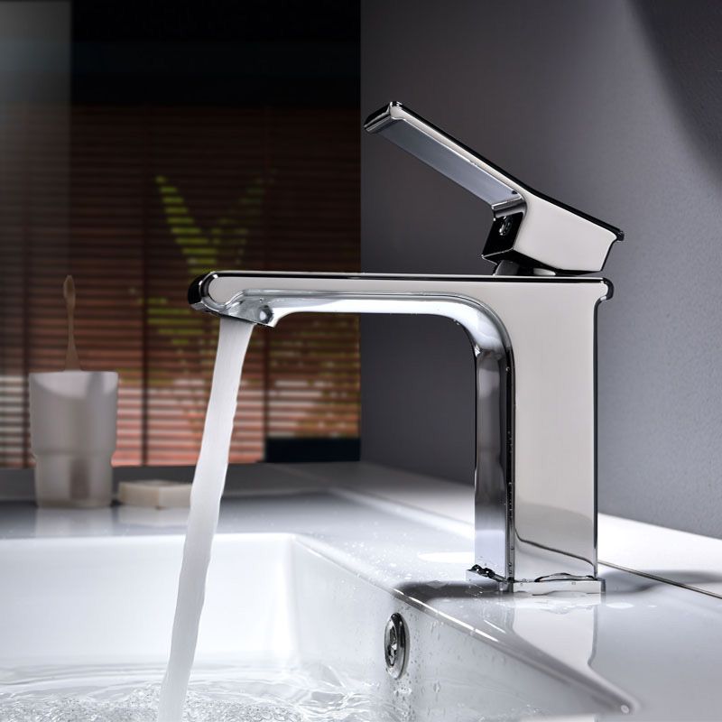 Modern Lever Handles Sink Faucet Chrome Square Bathroom Sink Faucet Clearhalo 'Bathroom Remodel & Bathroom Fixtures' 'Bathroom Sink Faucets' 'Bathroom Sinks & Faucet Components' 'bathroom_sink_faucets' 'Home Improvement' 'home_improvement' 'home_improvement_bathroom_sink_faucets' 1200x1200_01ac6398-5cff-48e9-a9b4-4e5d007da76a