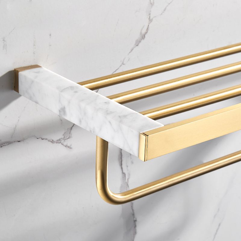 Brushed Brass Bathroom Accessory Set Metal & Marble Bathroom Hardware Set with Bath Shelf Clearhalo 'Bathroom Hardware Sets' 'Bathroom Hardware' 'Bathroom Remodel & Bathroom Fixtures' 'bathroom_hardware_sets' 'Home Improvement' 'home_improvement' 'home_improvement_bathroom_hardware_sets' 1200x1200_01c9f91c-4889-45ff-aee7-7b9673d7cb25