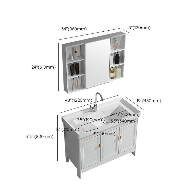 Freestanding Bath Vanity White Mirror Rectangular Single Sink Vanity with Doors Clearhalo 'Bathroom Remodel & Bathroom Fixtures' 'Bathroom Vanities' 'bathroom_vanities' 'Home Improvement' 'home_improvement' 'home_improvement_bathroom_vanities' 1200x1200_01f1c5ef-280e-40bb-870d-c372ec3c0667