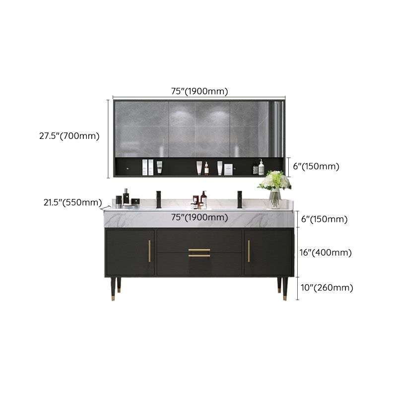 Double Sink Vanity Set 2 Doors Rectangle Freestanding Metal Frame Vanity with Mirror Clearhalo 'Bathroom Remodel & Bathroom Fixtures' 'Bathroom Vanities' 'bathroom_vanities' 'Home Improvement' 'home_improvement' 'home_improvement_bathroom_vanities' 1200x1200_021992cc-e462-4eb5-bb15-a7a98391bf35